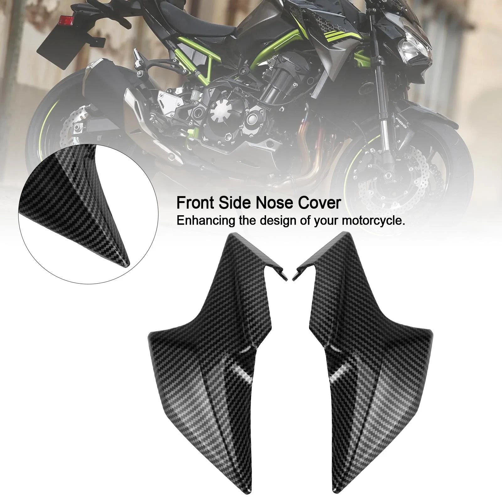 Carbon Front Side Nose Cover Headlight Panel for Kawasaki Z900 (2020–2021)