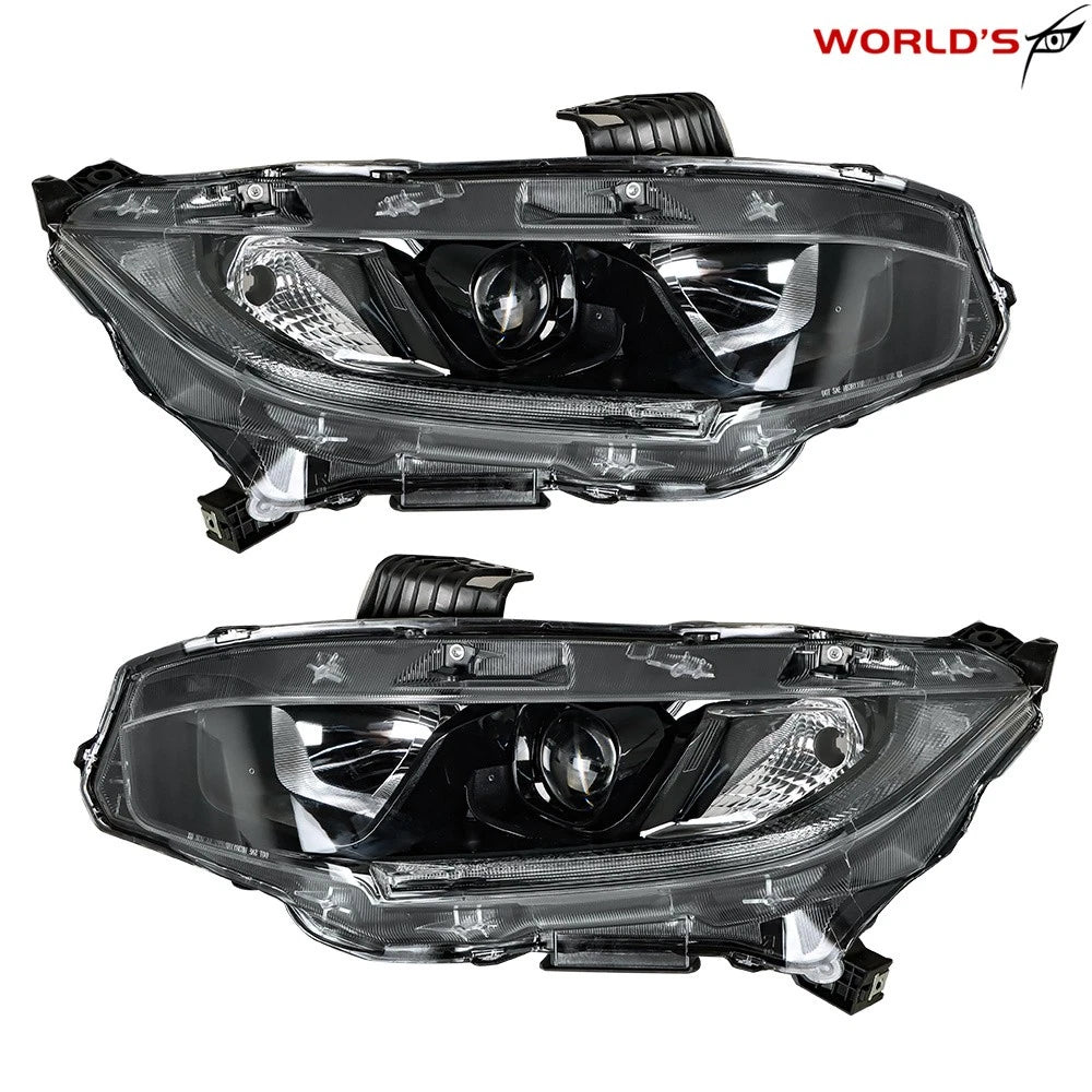 Projector Headlights for Honda Civic (2016–2021) Halogen LED DRL Black