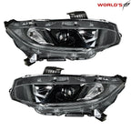Projector Headlights for Honda Civic (2016–2021) Halogen LED DRL Black
