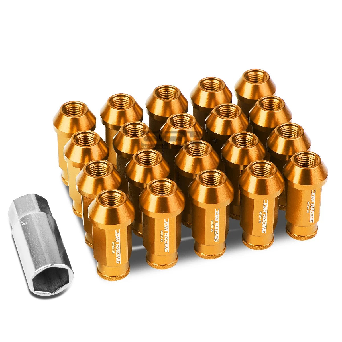 20 PCS Open End M12x1.25 50mm Tall Orange Universal JDM Lug Nut + Lock Key