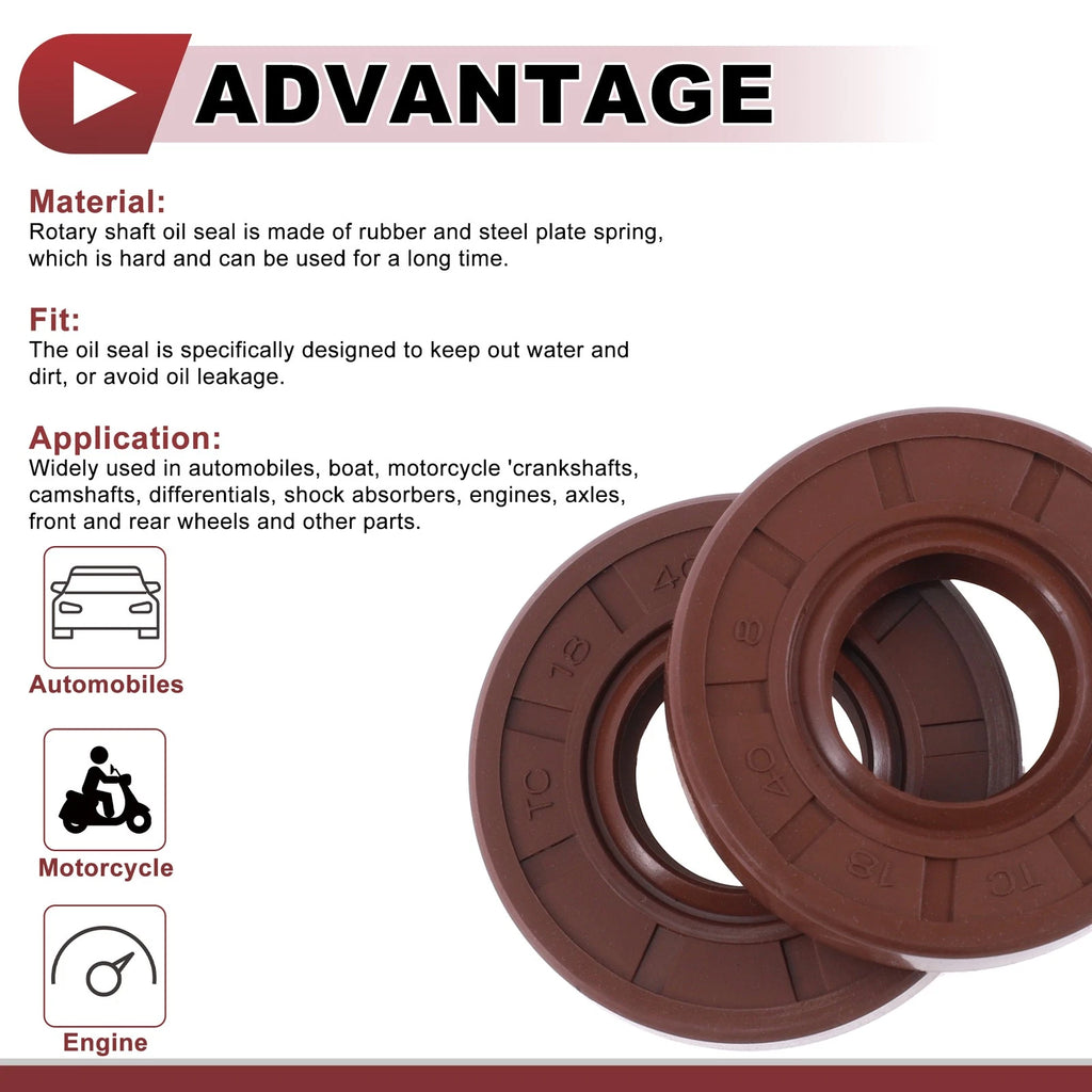 Set of 2 Oil Seal Rotary Shaft Seal FKM Rubber 18x40x8mm