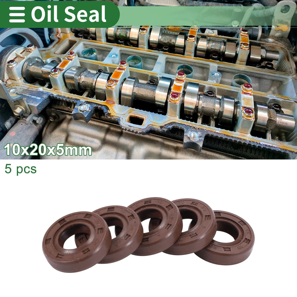 Set of 5 Oil Seal Rotary Shaft Seal 10x20x5mm Fluorine Rubber