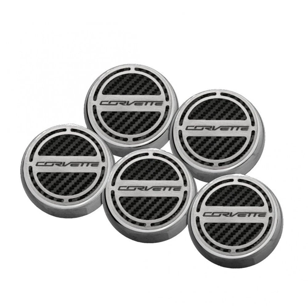 Chrome 'Corvette' Cap Covers w/White CF Inlay for 2014-19 Corvette Z06 Automatic