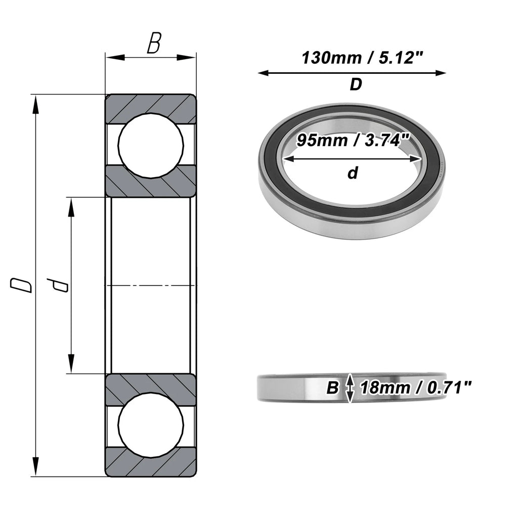 Deep Groove Ball Bearing 6919VV for Scooter Skateboard (95x130x18mm)