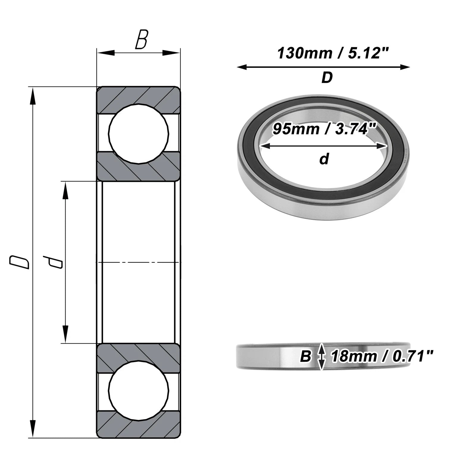 Deep Groove Ball Bearing 6919VV for Scooter Skateboard (95x130x18mm)