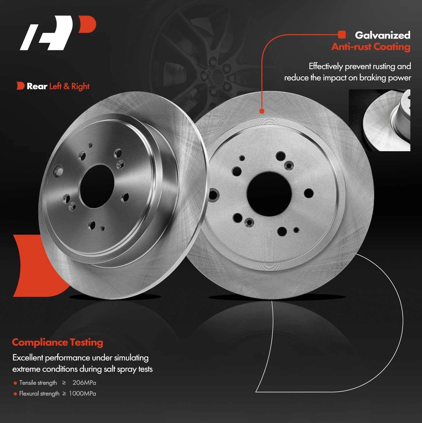 Set of 2 Rear Disc Brake Rotors & Ceramic Pads for Honda Pilot (2003–2008)