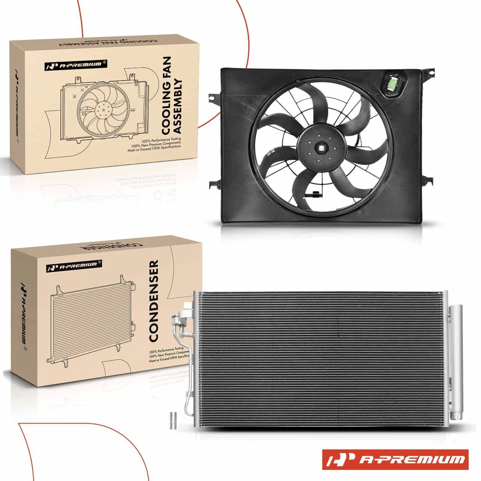 AC condenser and cooling fan assembly kit for Hyundai Sonata Kia Optima 