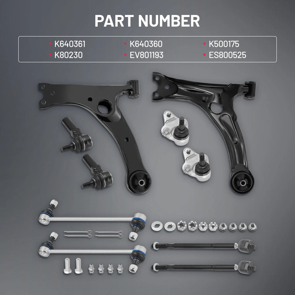 10pc Front Lower Control Arm and Sway Bar for 2009-2013 Toyota Corolla