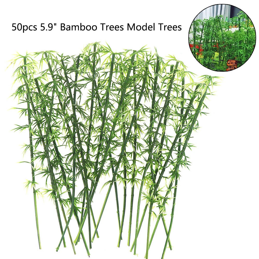 50Pcs Miniature Green Bamboo Trees for Fairy Garden Landscape Decor