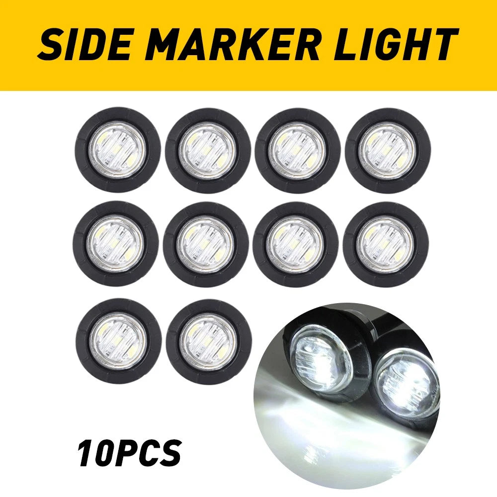 10X LED Marker Lights for Truck Trailer (Round, 3/4", White Bulbs)