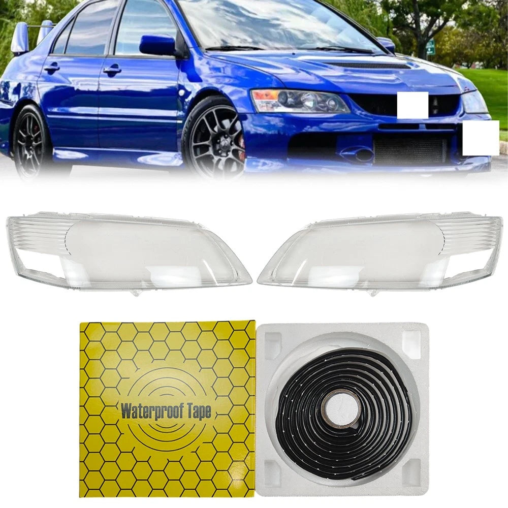 2X Front Headlight Lens Housing + Glue for Mitsubishi Lancer Evo 9 (2003–2007)