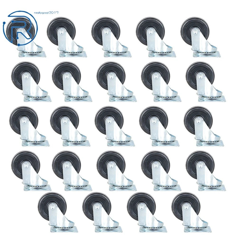 Set of 24 Swivel Caster Wheels for Heavy Duty Applications - 2" Rubber Base
