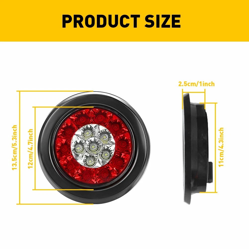 2X 4" Round Red/White 16-LED Brake Tail Lights for Truck Trailer