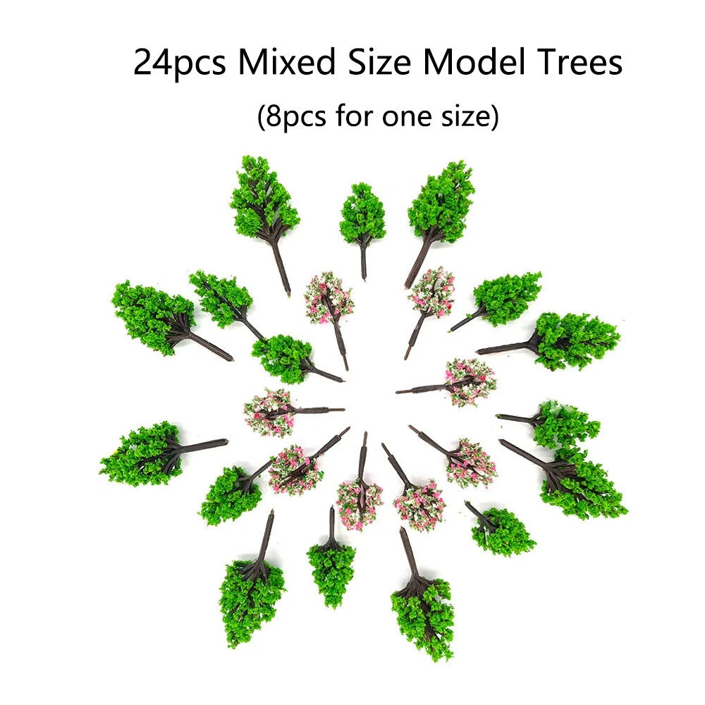 24pc Mixed Size Model Trees for Train Railroad Scenery (DIY Craft)