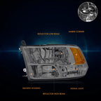 Headlight Assembly Set of 2 for Dodge Ram 1500-3500 (2009–2012) Smoked Amber