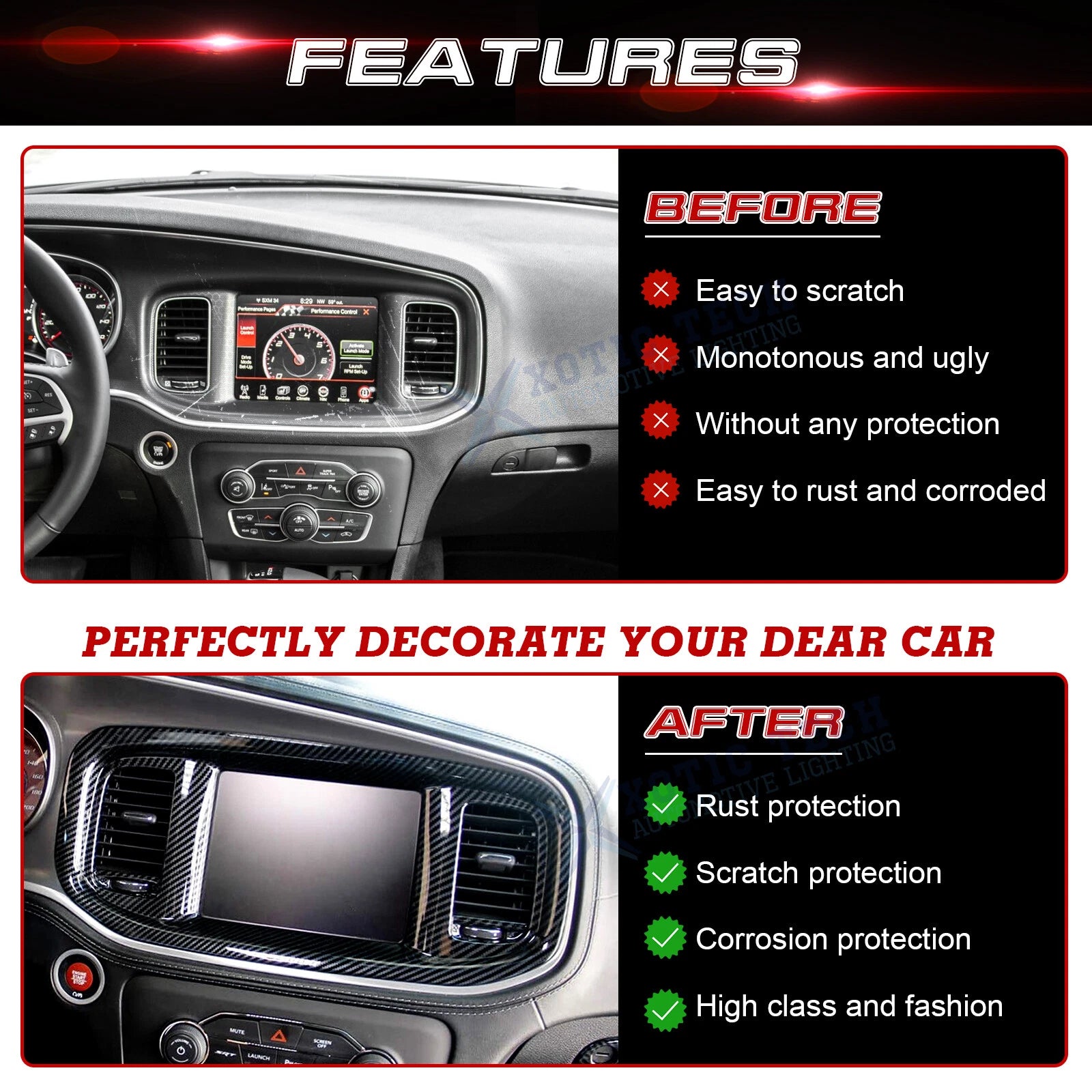 Carbon Black Dash Screen Frame for Dodge Charger (2015-2021)