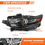 Driver Left Side Projector Headlight for Ford Taurus (2013–2019) - Black/Amber