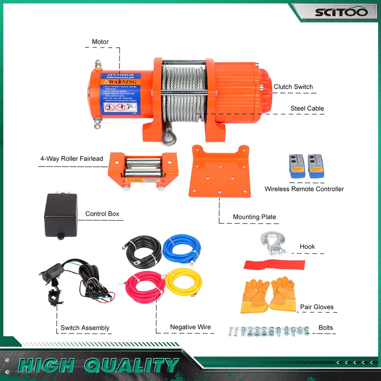 4500LBS Electric Recovery Winch for Truck (12V, 6mm x 15m Steel Rope)