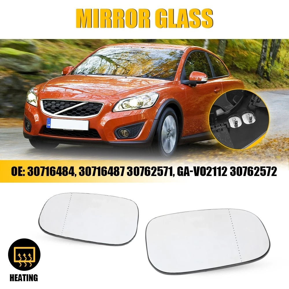 Mirror Glass Left RH w/ Backing Plate for Volvo C30 S40 S60 V50 (2007–2011)