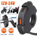 Dual USB Type-C Fast Charger Adapter for Motorcycle (QC 3.0)