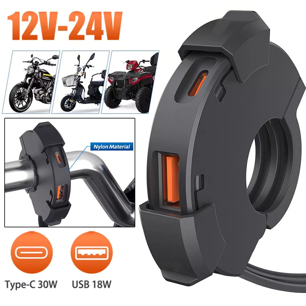 Dual USB Type-C Fast Charger Adapter for Motorcycle (QC 3.0)