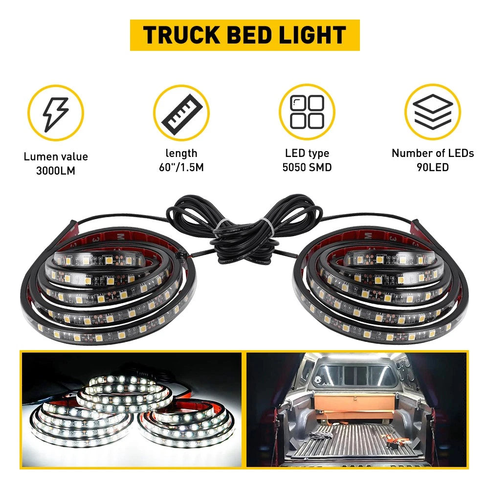2X 60" White LED Cargo Bed Light Bar for Ford EV