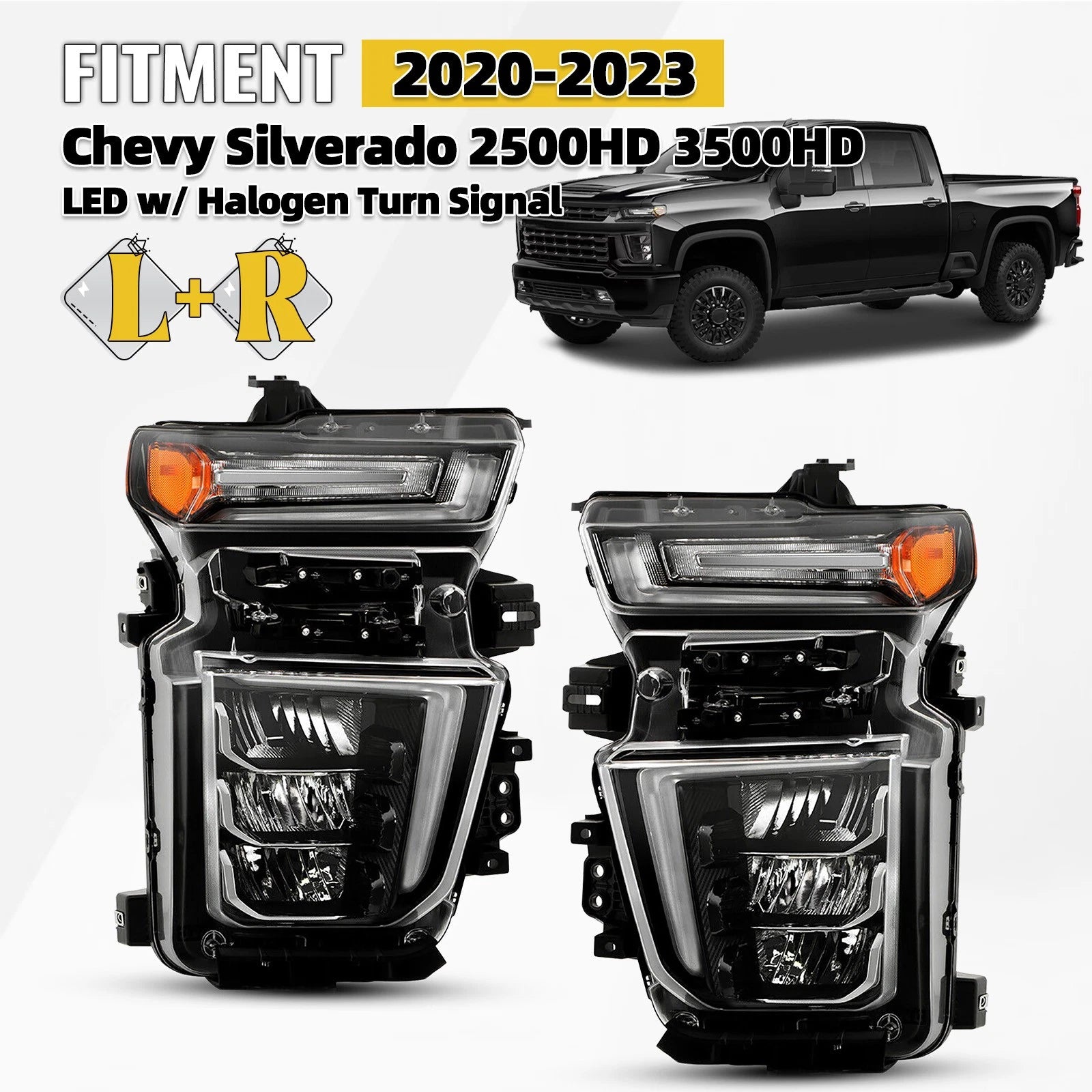 LED Headlights for Chevy Silverado 2500HD 3500HD (2020–2023) Left+Right