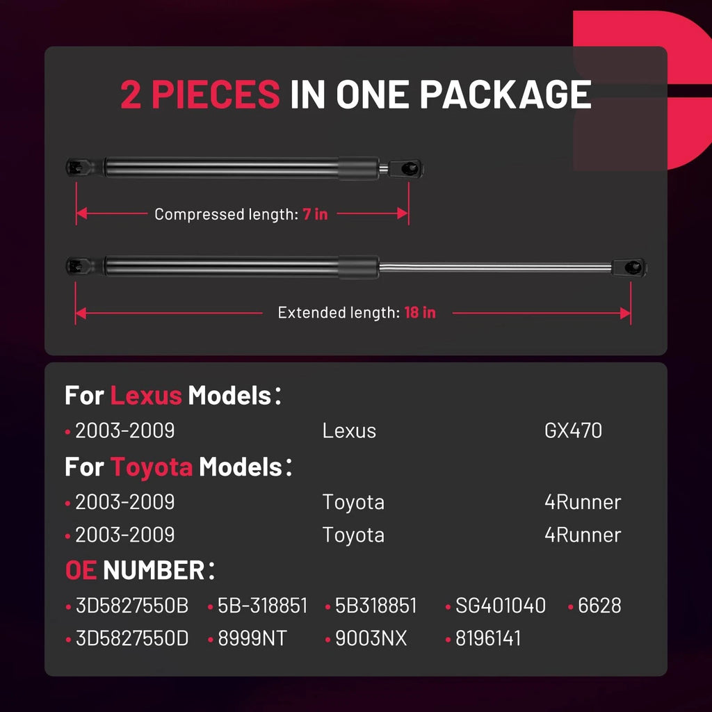 Hood Lift Support Shocks for Toyota Land Cruiser Lexus GX470 (2002–2009)