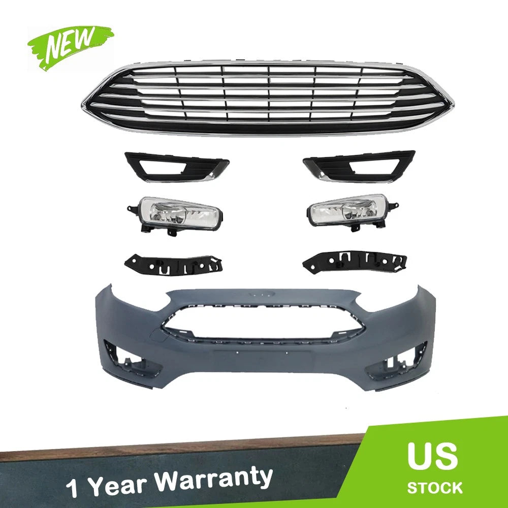 Front Bumper Cover with Upper Grille and Fog Light for Ford Focus (2015–2018)