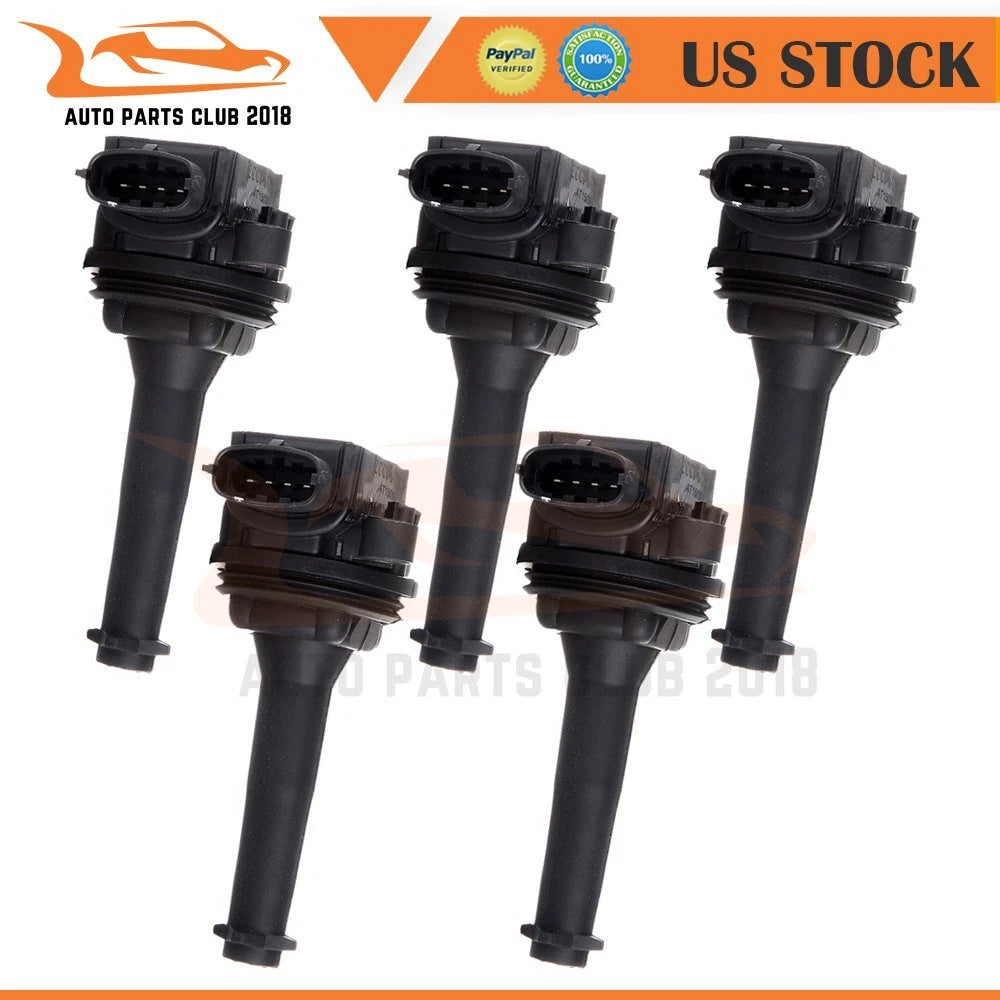 Set of 5 Ignition Coils for Volvo C70 S70 XC70 XC90 S60 (1998–2005)