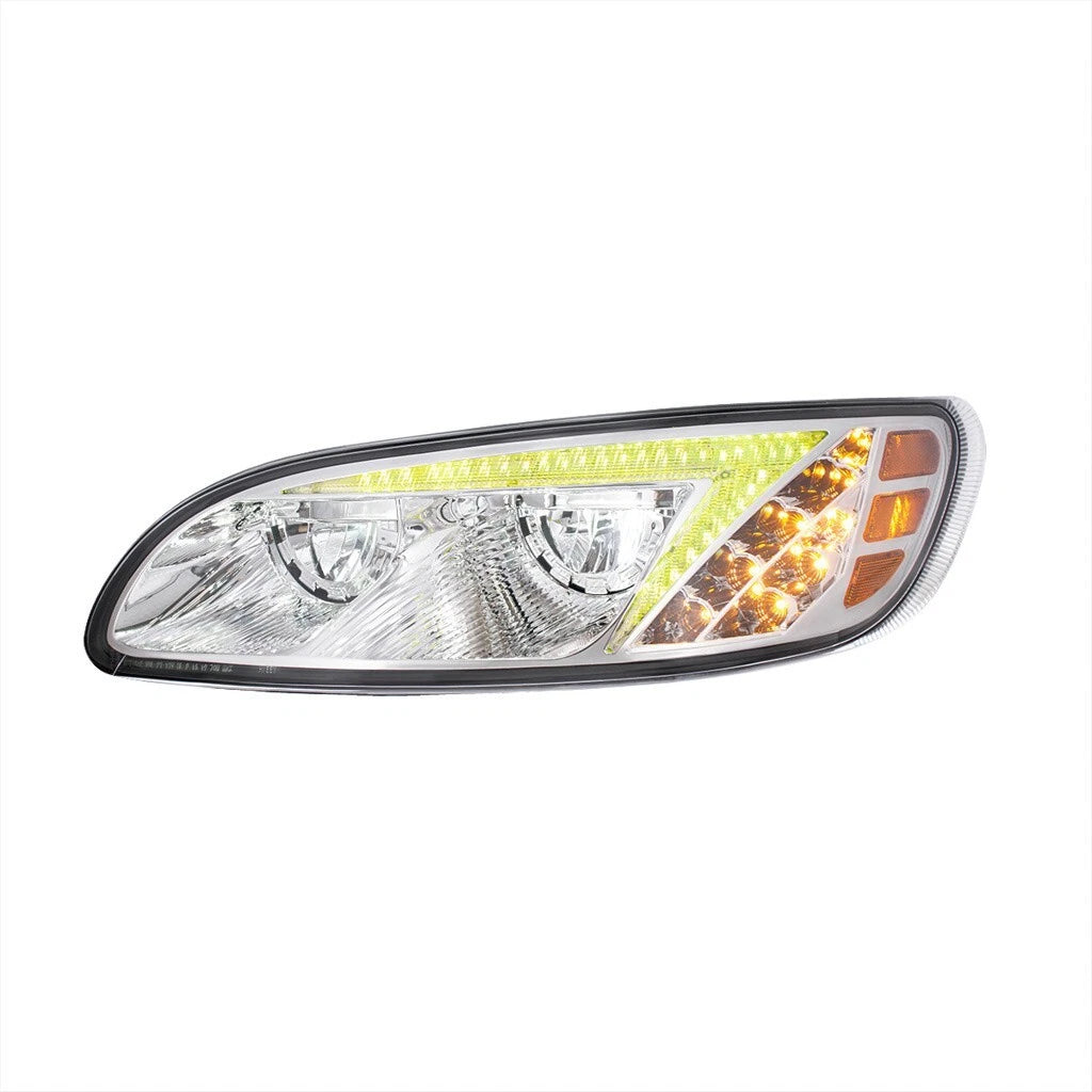 Chrome LED Headlights w/ Color Changing Light Bar for Peterbilt 386 387