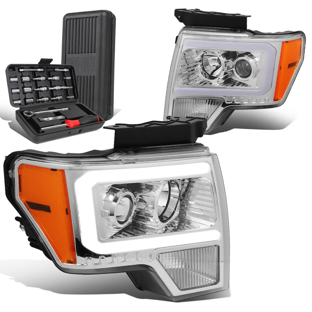 LED DRL Tube Chrome Amber Projector Headlights for Ford F150 (2009–2014)