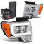 LED DRL Tube Chrome Amber Projector Headlights for Ford F150 (2009–2014)