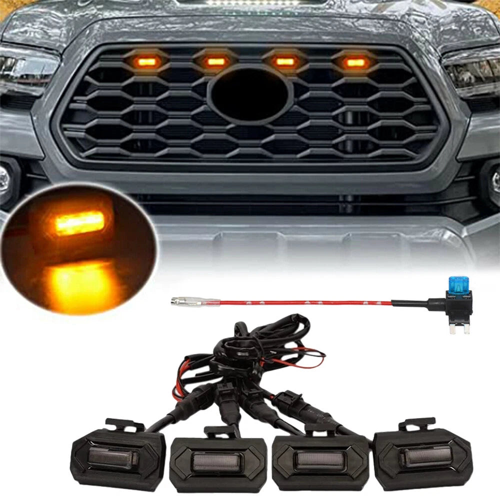 Set of 4 Raptor Style Amber Lens LED Grille Lights for Toyota Tacoma (2020–2022)