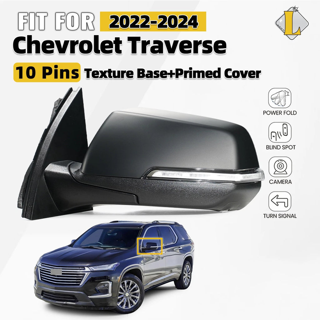 Side Mirror for Chevy Traverse (2022–2024) W/Camera, BSD, Turn Signal, 10 Pin Left