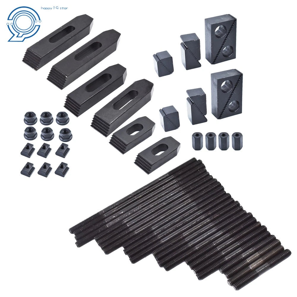 Set of 58 Bolts with Metal Brackets and T-Nuts for Machine Tool Fixtures