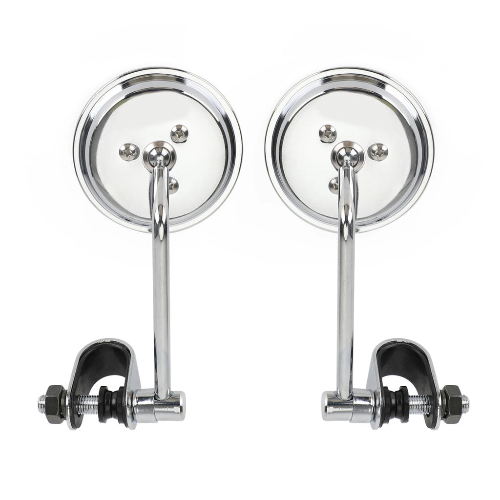 Set of 2 Clamp On 3" Round Chrome Mirrors for Cafe Racer Chopper Bobber