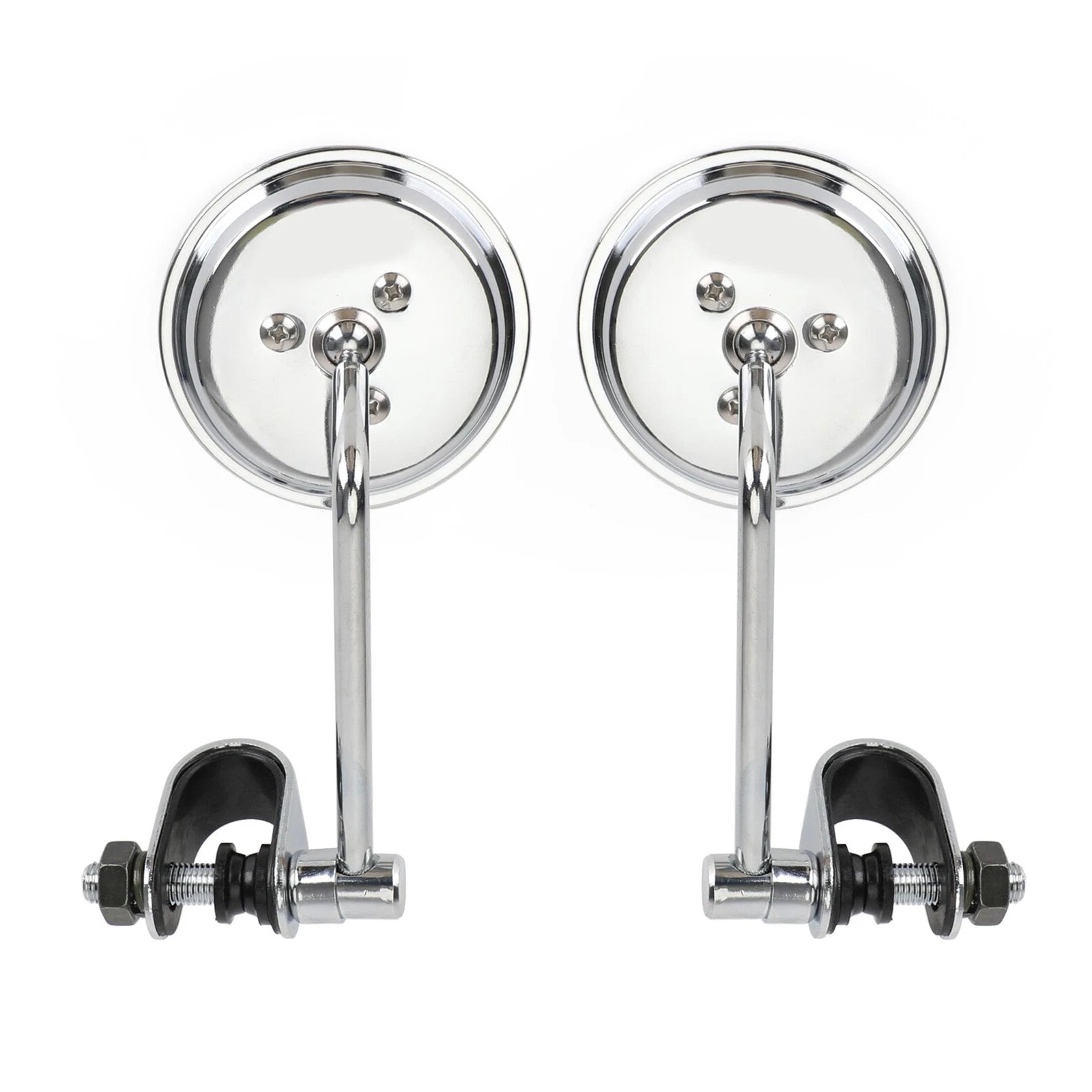 Set of 2 Clamp On 3" Round Chrome Mirrors for Cafe Racer Chopper Bobber