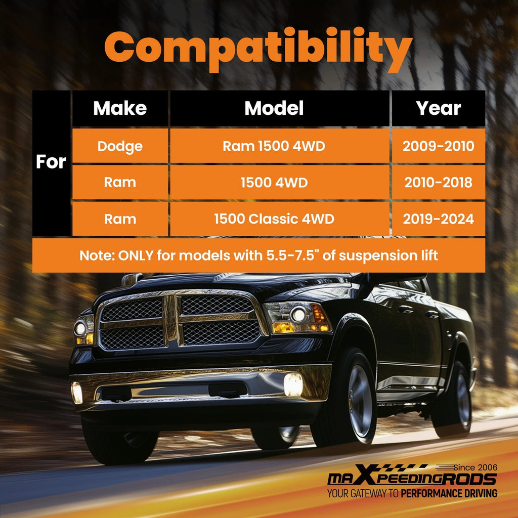 Lifted Shock Pair for Ram 1500 (2009–2018) 4WD 5.5-7.5" Lift 54mm Body
