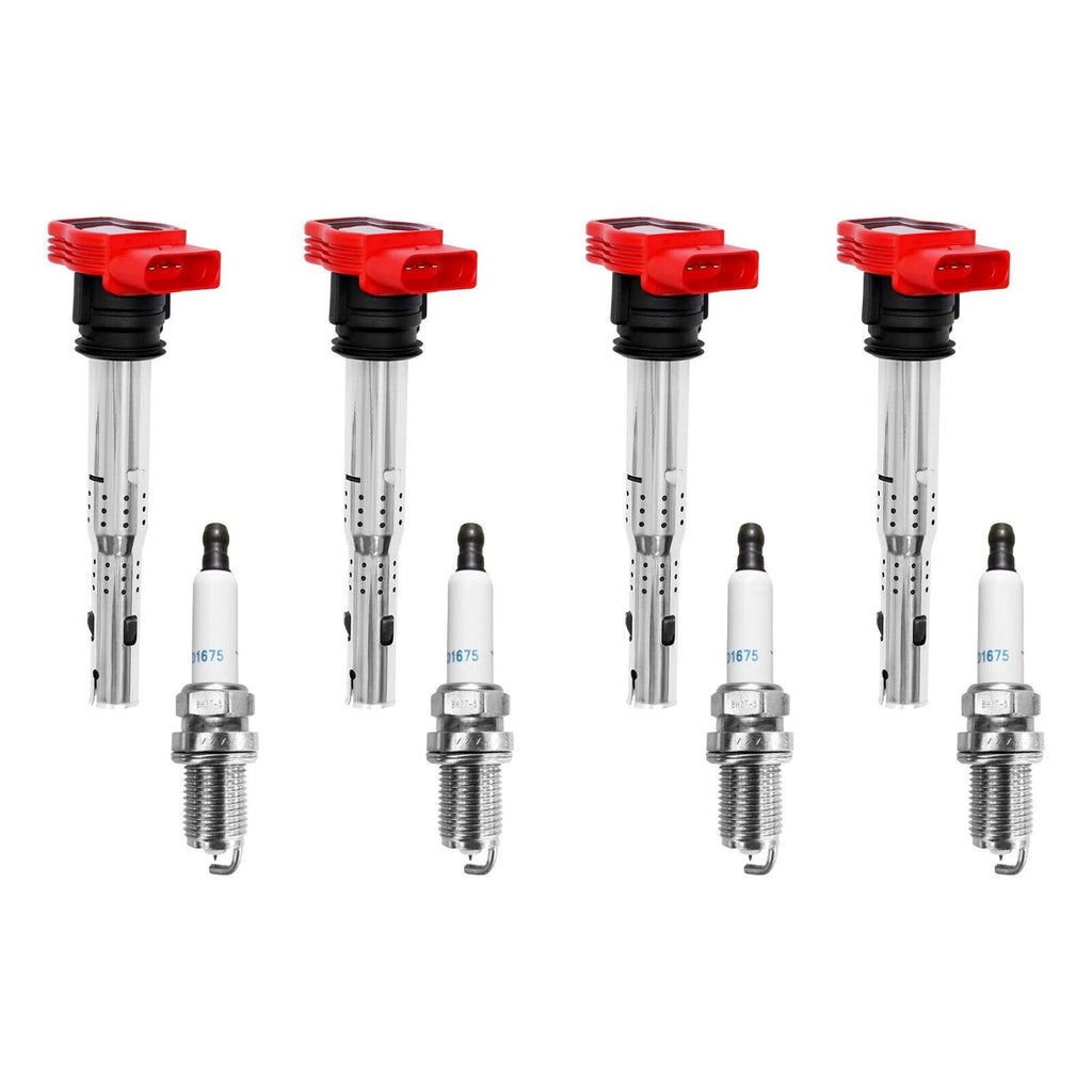 Set of 4 UF529 Ignition Coils & Spark Plugs for Audi TT A4 A5 VW Tiguan Jetta (2000–2023)