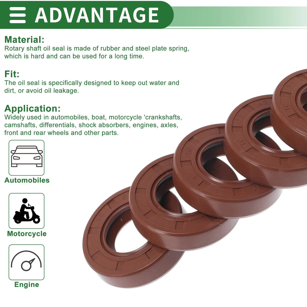 Set of 5 Oil Seal Rotary Shaft Seal FKM Rubber 22x42x10mm