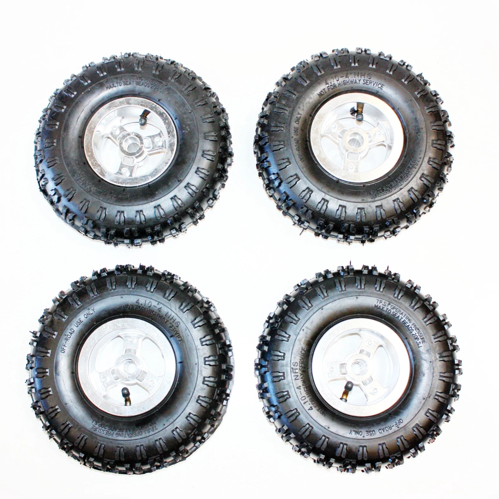 Set of 4 Wheel Rim Tyres 4.10-4 16T Spline for 49cc Mini Quad Bike ATV