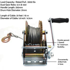 2000Lbs Dual Gear Hand Winch for Towing Boat Trailer