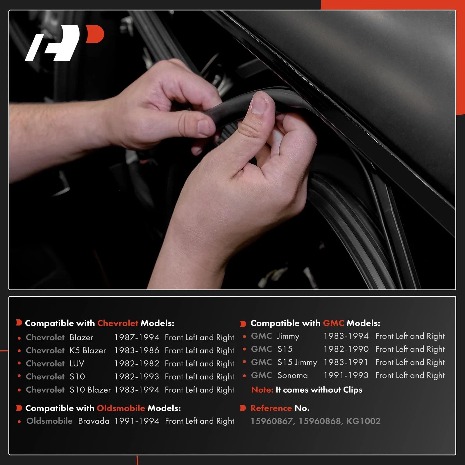 2Pcs Front Door Window Weatherstrip Seal for Chevy GMC