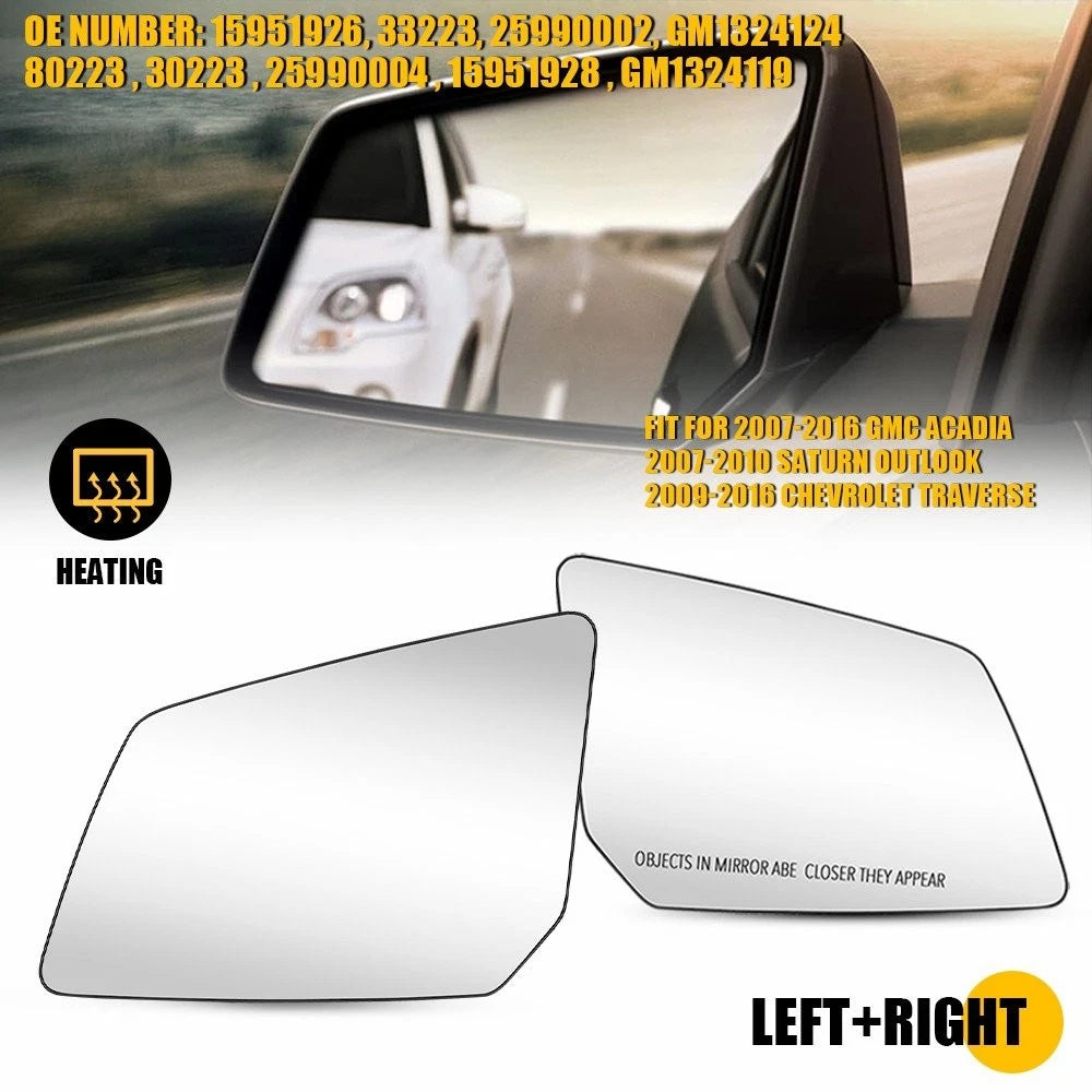 2X Heated Exterior Side Mirror Glass w/ Back Plate for Chevy Traverse (2009–2016)