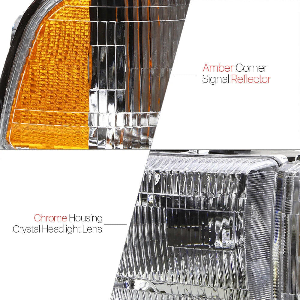 Set of 2 Halogen Chrome Headlights for Dodge Ram 1500 2500 3500 (1994–2002)