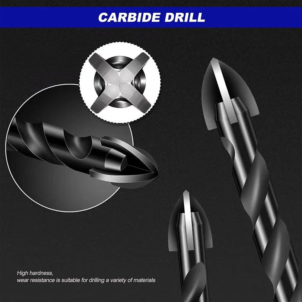 Set of 5 Masonry Drill Bits with Tungsten Carbide Tips for Various Surfaces