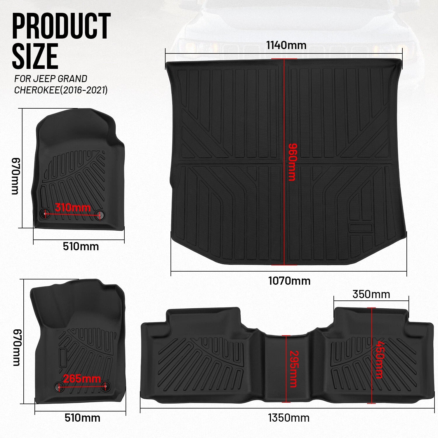 All Weather 3D Floor Mats & Cargo Liner for Jeep Grand Cherokee (2016–2022)