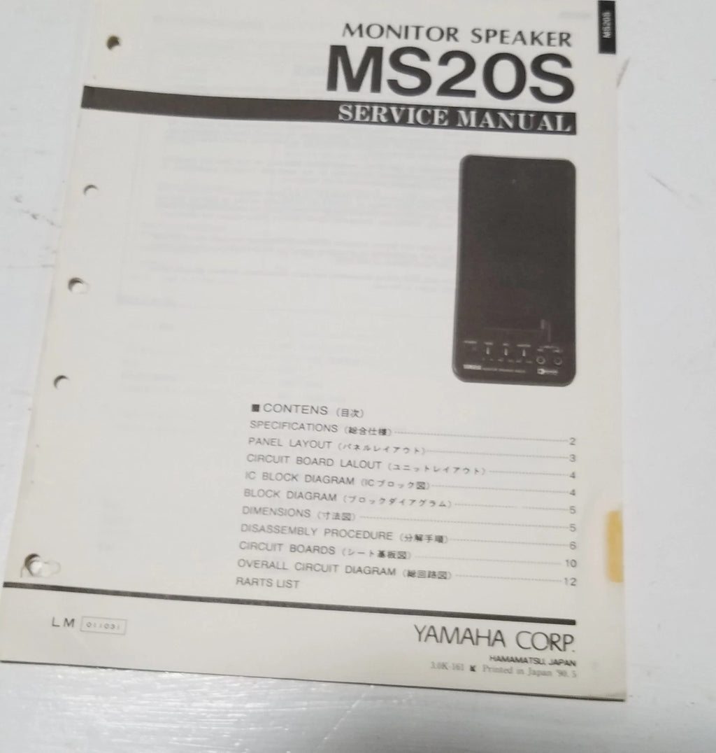Yamaha MS202S Monitor Speaker Service Manual and Parts List