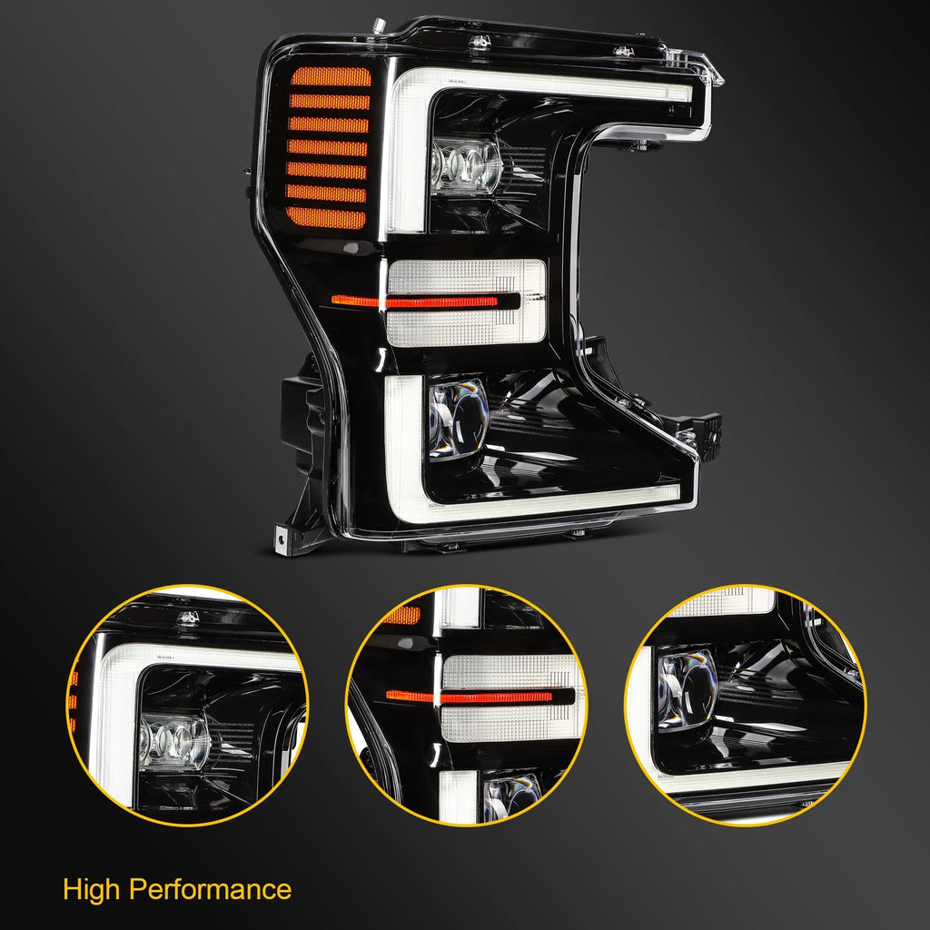 Right Side Black Amber LED Headlight for Ford F250 F350 Super Duty